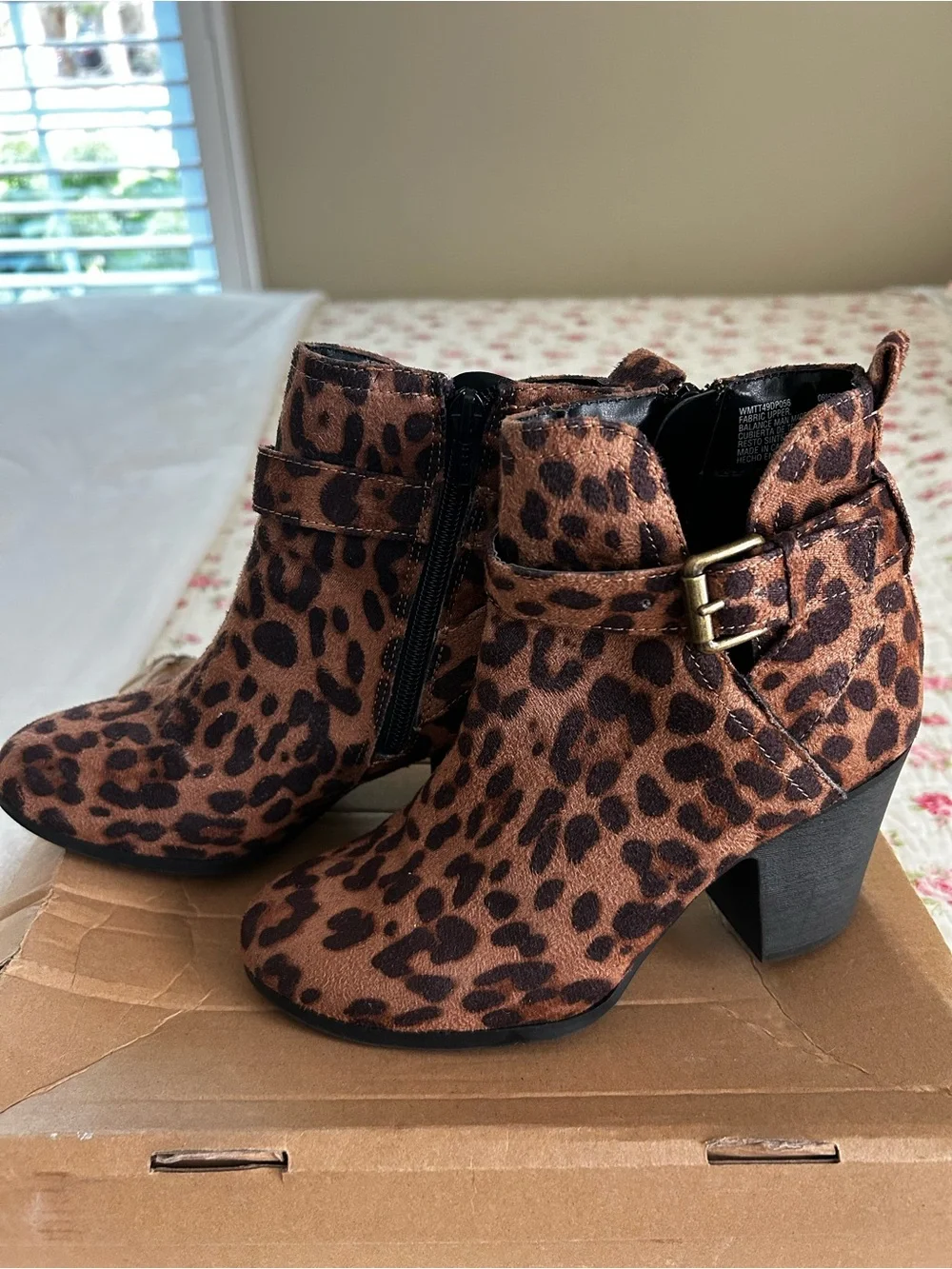 Time and Tru Leopard Print Ankle Booties - Brown/Black